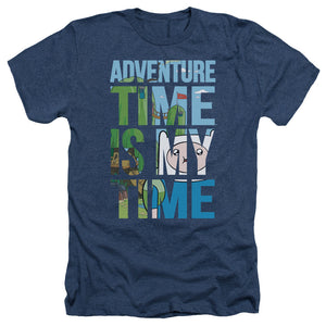 AN OFFCIALLY LICENSED ADVENTURE TIME MY TIME MEN'S HEATHER T-SHIRT NAVY
