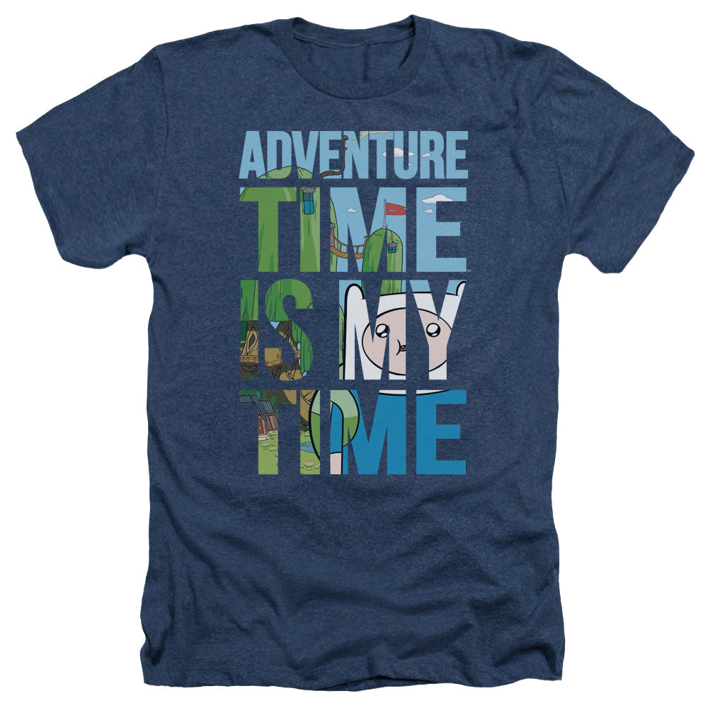 AN OFFCIALLY LICENSED ADVENTURE TIME MY TIME MEN'S HEATHER T-SHIRT NAVY