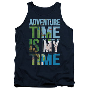 AN OFFCIALLY LICENSED ADVENTURE TIME MY TIME ADULT UNISEX TANK TOP NAVY
