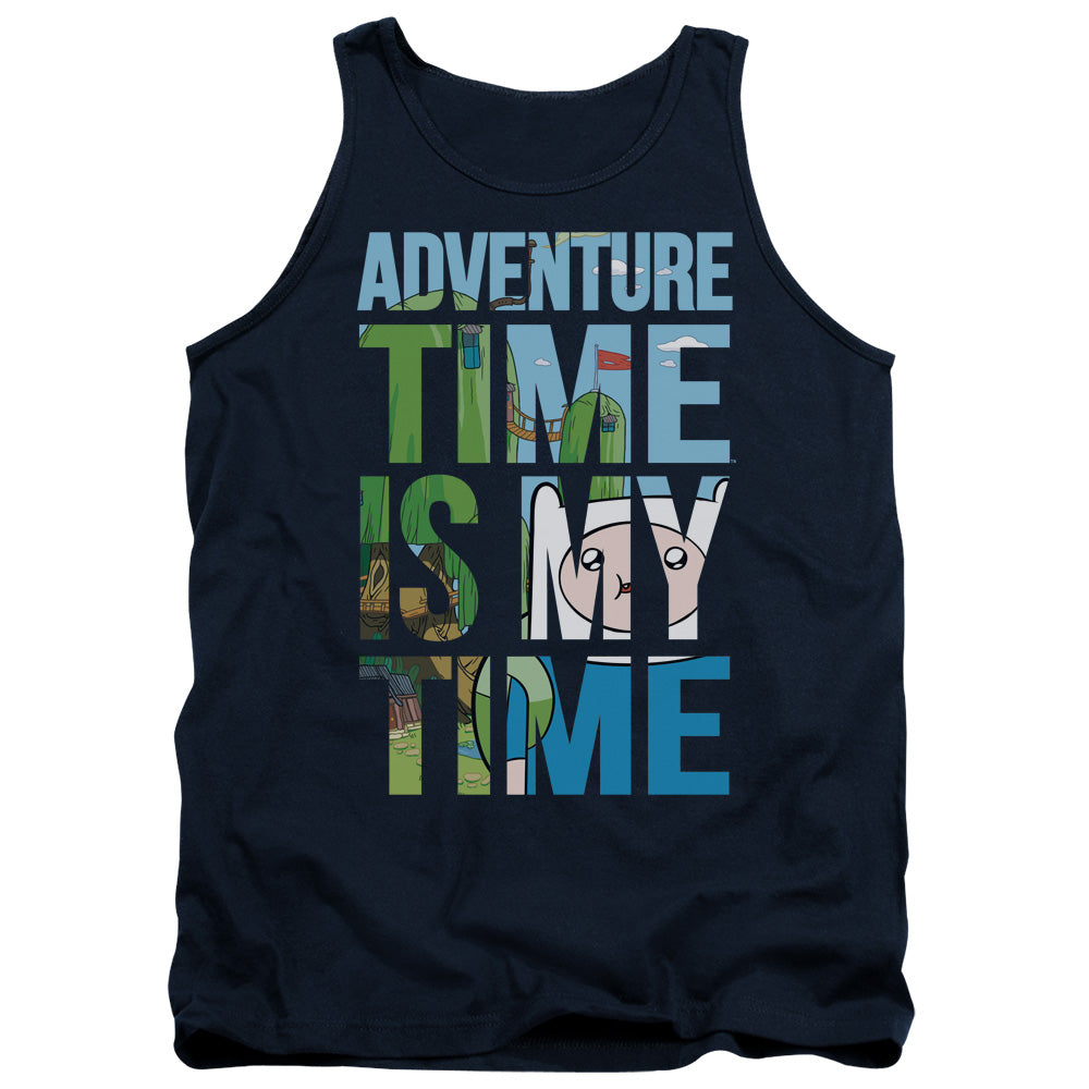 AN OFFCIALLY LICENSED ADVENTURE TIME MY TIME ADULT UNISEX TANK TOP NAVY