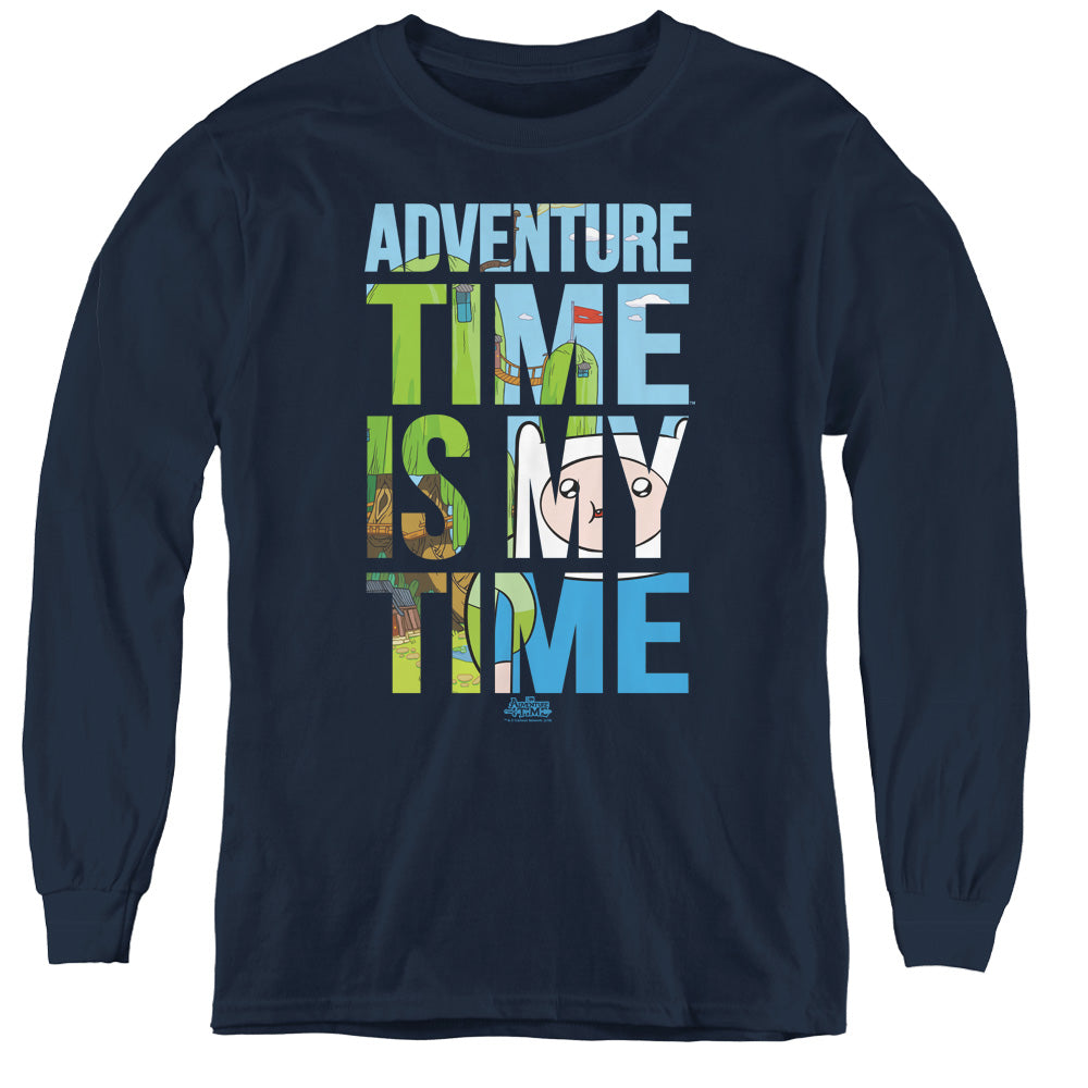 AN OFFCIALLY LICENSED ADVENTURE TIME MY TIME YOUTH LONG SLEEVE T-SHIRT NAVY