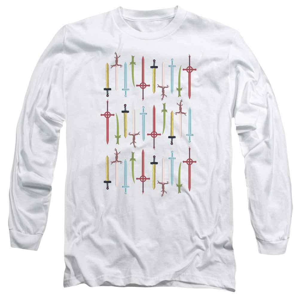AN OFFCIALLY LICENSED ADVENTURE TIME SWORDS MEN'S LONG SLEEVE T-SHIRT WHITE