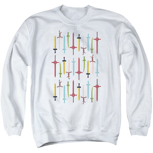 AN OFFCIALLY LICENSED ADVENTURE TIME SWORDS ADULT UNISEX CREWNECK SWEATSHIRT WHITE