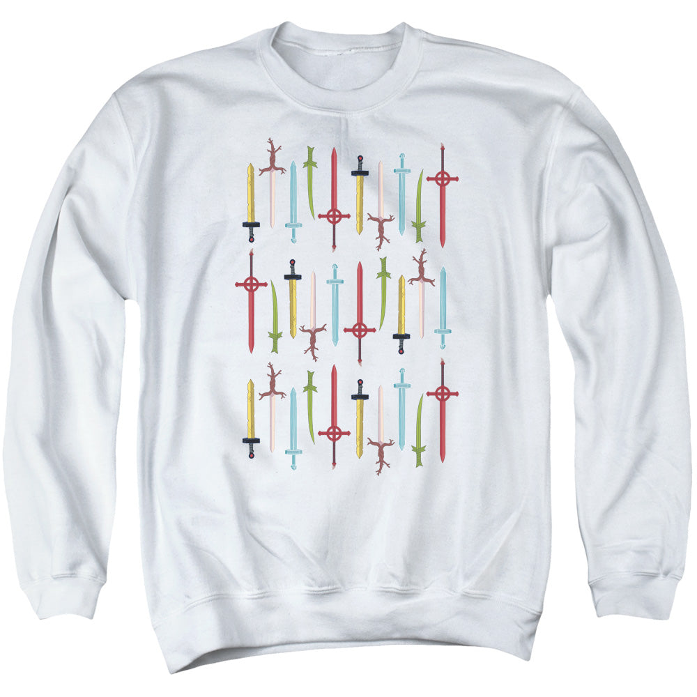 AN OFFCIALLY LICENSED ADVENTURE TIME SWORDS ADULT UNISEX CREWNECK SWEATSHIRT WHITE