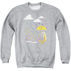 AN OFFCIALLY LICENSED ADVENTURE TIME LADY IN THE RAIN ADULT UNISEX CREWNECK SWEATSHIRT ATHLETIC HEATHER