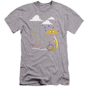 AN OFFCIALLY LICENSED ADVENTURE TIME LADY IN THE RAIN MEN'S PREMIUM SLIM FIT T-SHIRT ATHLETIC HEATHER