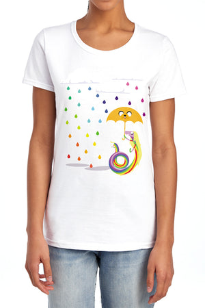 AN OFFCIALLY LICENSED ADVENTURE TIME LADY IN THE RAIN WOMEN'S REGULAR FIT T-SHIRT ATHLETIC HEATHER