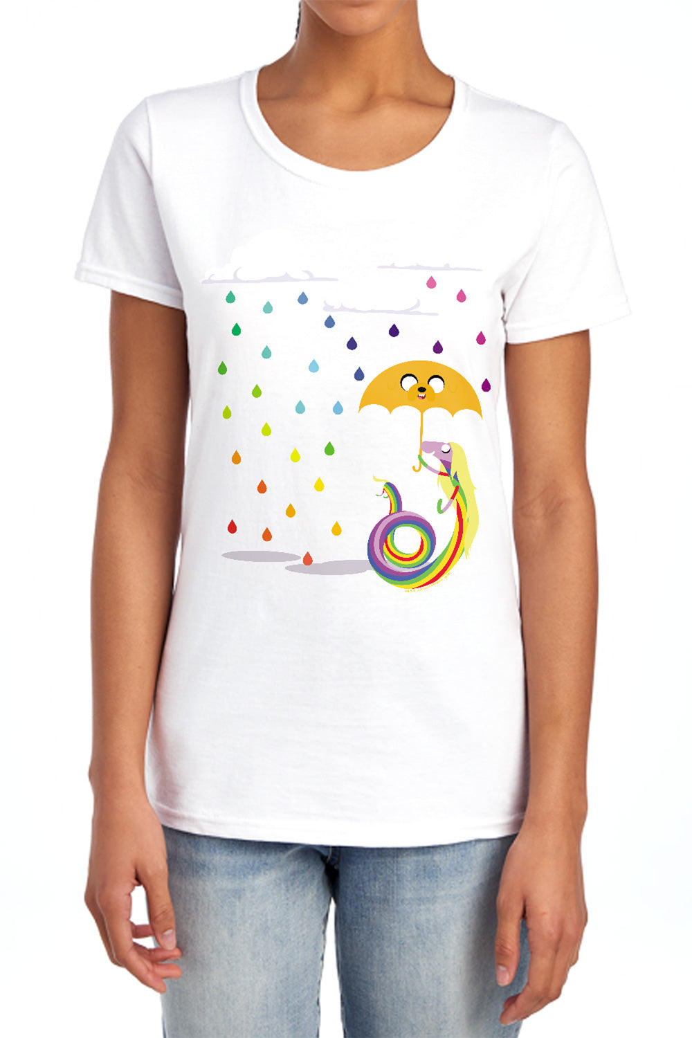 AN OFFCIALLY LICENSED ADVENTURE TIME LADY IN THE RAIN WOMEN'S REGULAR FIT T-SHIRT ATHLETIC HEATHER