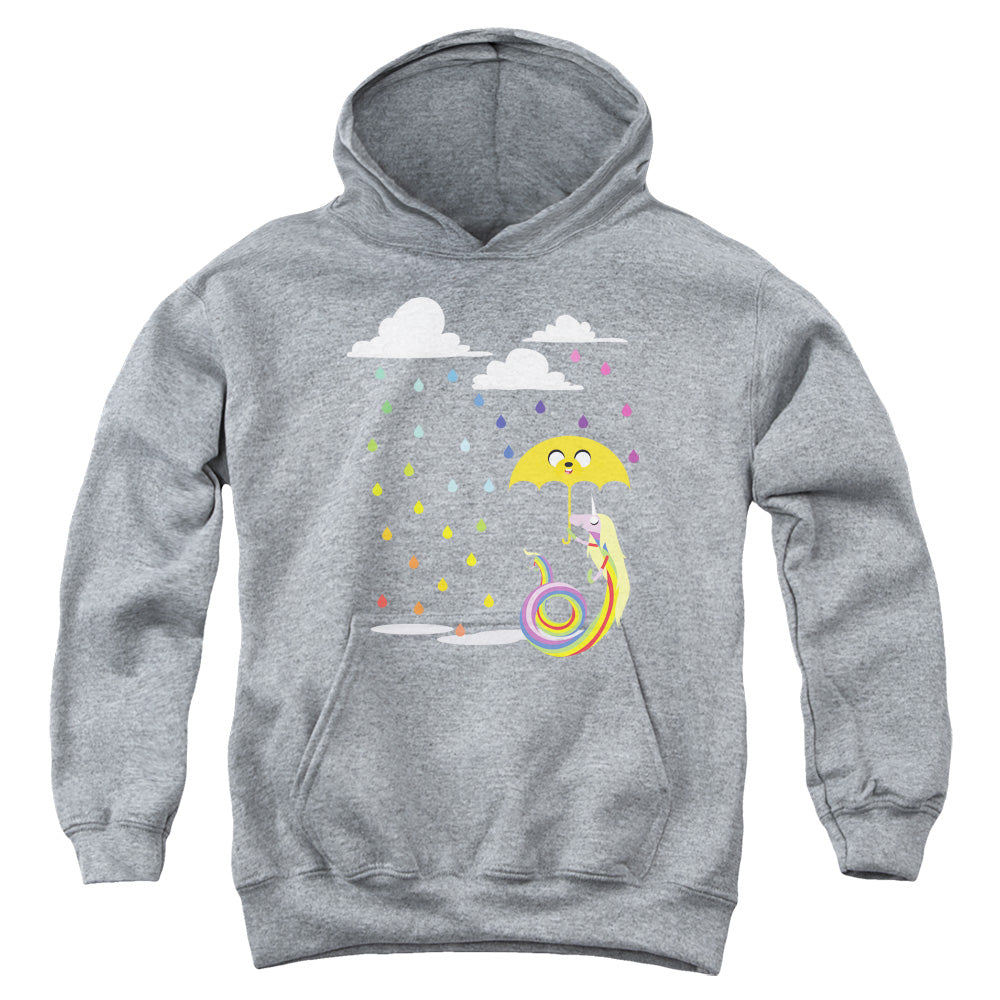 AN OFFCIALLY LICENSED ADVENTURE TIME LADY IN THE RAIN YOUTH HOODIE ATHLETIC HEATHER
