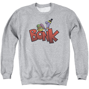 AN OFFCIALLY LICENSED DEXTERS LABORATORY BONK ADULT UNISEX CREWNECK SWEATSHIRT ATHLETIC HEATHER