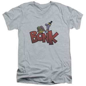 AN OFFCIALLY LICENSED DEXTERS LABORATORY BONK MEN'S V-NECK T-SHIRT ATHLETIC HEATHER