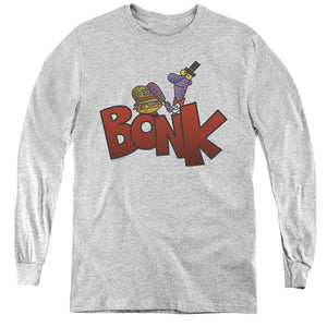AN OFFCIALLY LICENSED DEXTERS LABORATORY BONK YOUTH LONG SLEEVE T-SHIRT ATHLETIC HEATHER