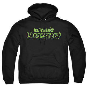 AN OFFCIALLY LICENSED DEXTERS LABORATORY DEXTERS LOGO ADULT UNISEX PULLOVER HOODIE BLACK