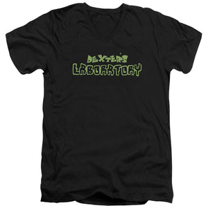 AN OFFCIALLY LICENSED DEXTERS LABORATORY DEXTERS LOGO MEN'S V-NECK T-SHIRT BLACK