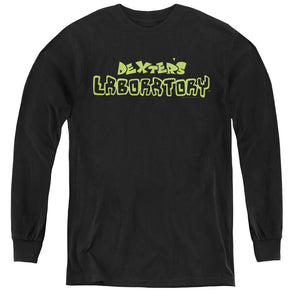 AN OFFCIALLY LICENSED DEXTERS LABORATORY DEXTERS LOGO YOUTH LONG SLEEVE T-SHIRT BLACK