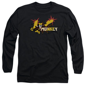 AN OFFCIALLY LICENSED DEXTERSS LABORATORY MONKEY MEN'S LONG SLEEVE T-SHIRT BLACK