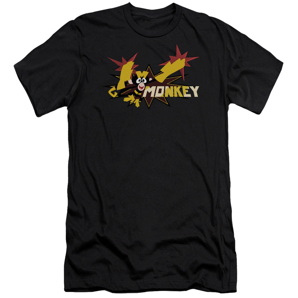 AN OFFCIALLY LICENSED DEXTERSS LABORATORY MONKEY MEN'S PREMIUM SLIM FIT T-SHIRT BLACK