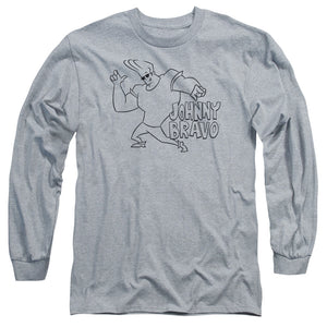 AN OFFCIALLY LICENSED JOHNNY BRAVO JB LINE ART MEN'S LONG SLEEVE T-SHIRT ATHLETIC HEATHER