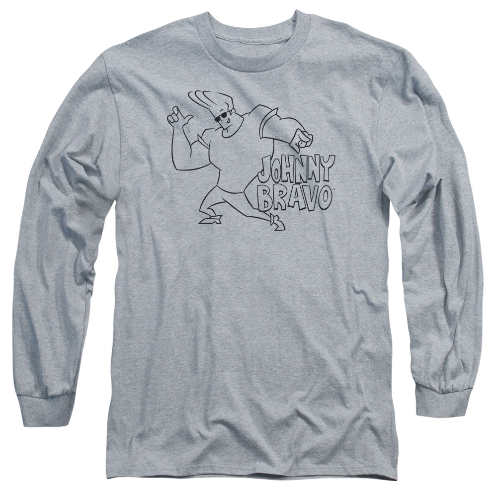 AN OFFCIALLY LICENSED JOHNNY BRAVO JB LINE ART MEN'S LONG SLEEVE T-SHIRT ATHLETIC HEATHER