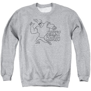 AN OFFCIALLY LICENSED JOHNNY BRAVO JB LINE ART ADULT UNISEX CREWNECK SWEATSHIRT ATHLETIC HEATHER
