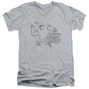 AN OFFCIALLY LICENSED JOHNNY BRAVO JB LINE ART MEN'S V-NECK T-SHIRT ATHLETIC HEATHER