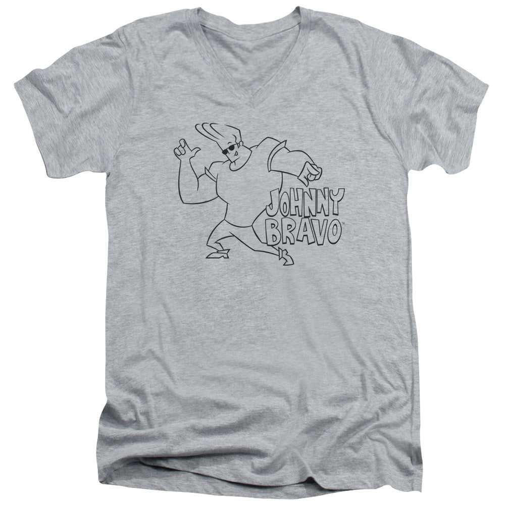 AN OFFCIALLY LICENSED JOHNNY BRAVO JB LINE ART MEN'S V-NECK T-SHIRT ATHLETIC HEATHER