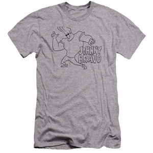 AN OFFCIALLY LICENSED JOHNNY BRAVO JB LINE ART MEN'S PREMIUM SLIM FIT T-SHIRT ATHLETIC HEATHER