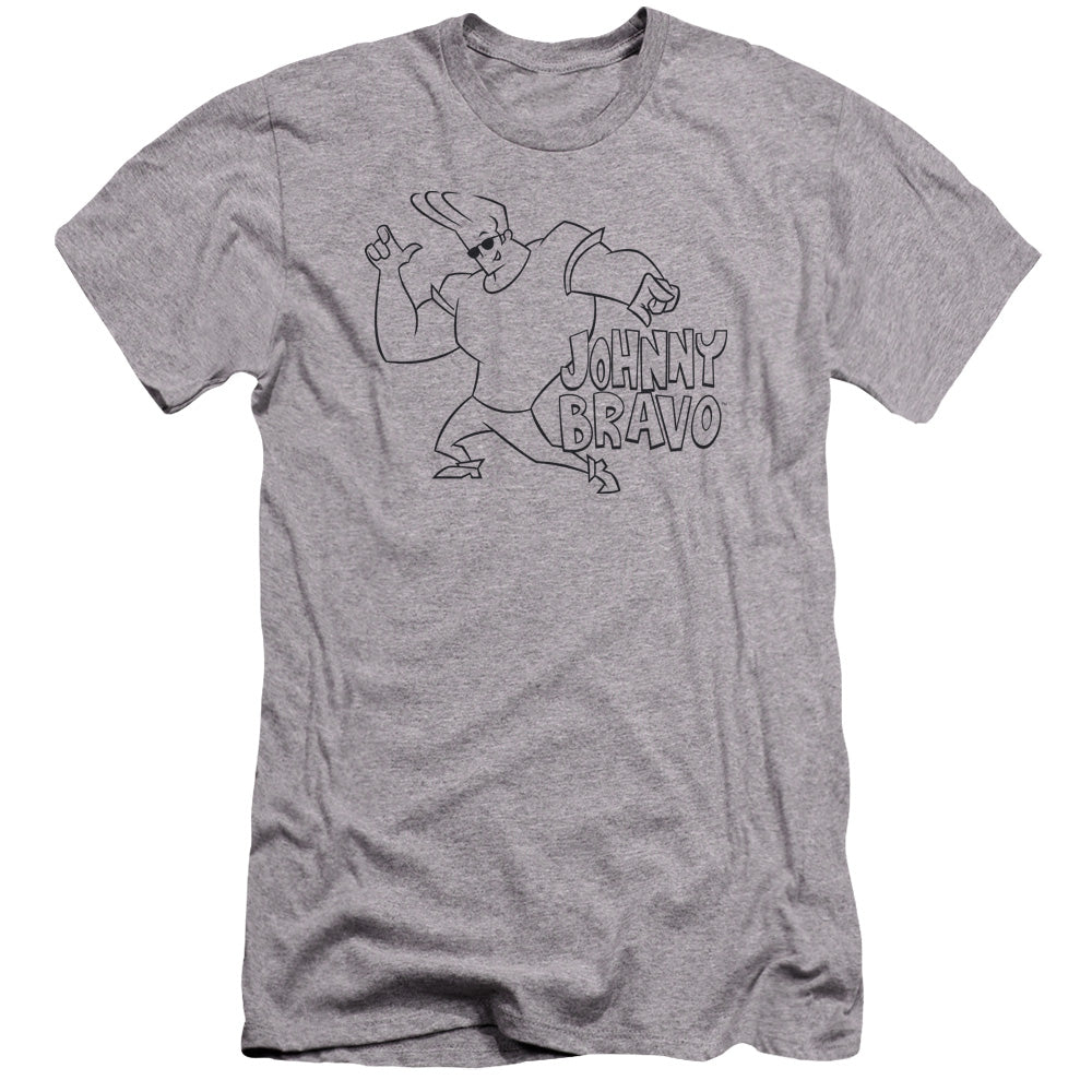 AN OFFCIALLY LICENSED JOHNNY BRAVO JB LINE ART MEN'S PREMIUM SLIM FIT T-SHIRT ATHLETIC HEATHER