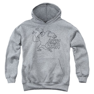 AN OFFCIALLY LICENSED JOHNNY BRAVO JB LINE ART YOUTH HOODIE ATHLETIC HEATHER