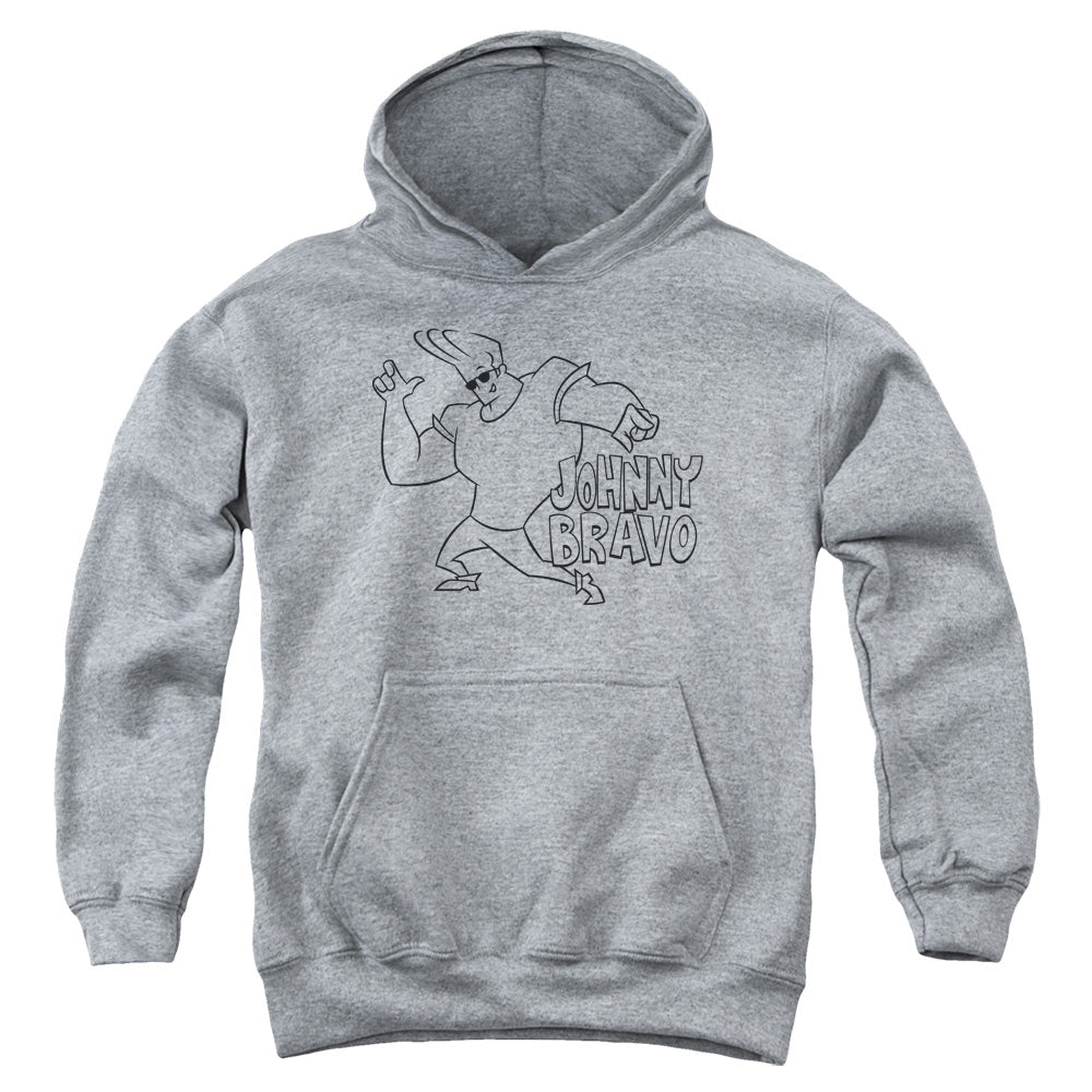 AN OFFCIALLY LICENSED JOHNNY BRAVO JB LINE ART YOUTH HOODIE ATHLETIC HEATHER