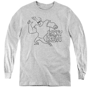 AN OFFCIALLY LICENSED JOHNNY BRAVO JB LINE ART YOUTH LONG SLEEVE T-SHIRT ATHLETIC HEATHER