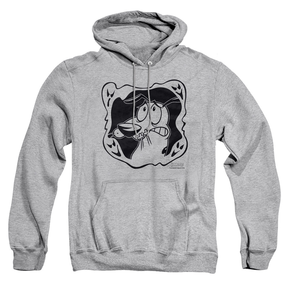 AN OFFCIALLY LICENSED COURAGE THE COWARDLY DOG GHOST FRAME ADULT UNISEX PULLOVER HOODIE ATHLETIC HEATHER