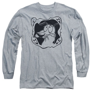 AN OFFCIALLY LICENSED COURAGE THE COWARDLY DOG GHOST FRAME MEN'S LONG SLEEVE T-SHIRT ATHLETIC HEATHER