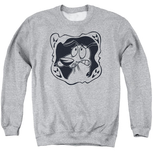 AN OFFCIALLY LICENSED COURAGE THE COWARDLY DOG GHOST FRAME ADULT UNISEX CREWNECK SWEATSHIRT ATHLETIC HEATHER