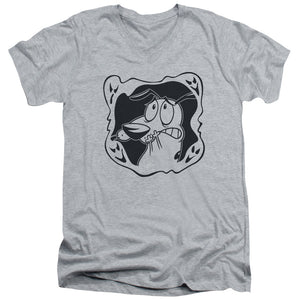 AN OFFCIALLY LICENSED COURAGE THE COWARDLY DOG GHOST FRAME MEN'S V-NECK T-SHIRT ATHLETIC HEATHER