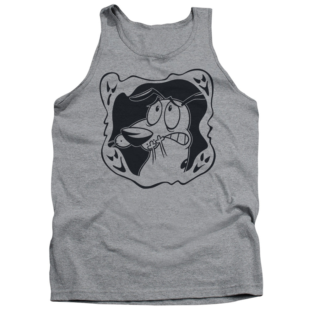 AN OFFCIALLY LICENSED COURAGE THE COWARDLY DOG GHOST FRAME ADULT UNISEX TANK TOP ATHLETIC HEATHER