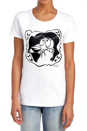 AN OFFCIALLY LICENSED COURAGE THE COWARDLY DOG GHOST FRAME WOMEN'S REGULAR FIT T-SHIRT ATHLETIC HEATHER