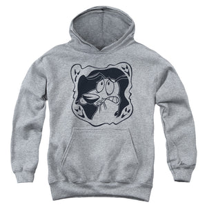 AN OFFCIALLY LICENSED COURAGE THE COWARDLY DOG GHOST FRAME YOUTH HOODIE ATHLETIC HEATHER