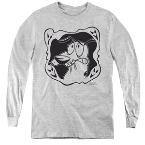 AN OFFCIALLY LICENSED COURAGE THE COWARDLY DOG GHOST FRAME YOUTH LONG SLEEVE T-SHIRT ATHLETIC HEATHER