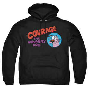 AN OFFCIALLY LICENSED COURAGE THE COWARDLY DOG COURAGE LOGO ADULT UNISEX PULLOVER HOODIE BLACK