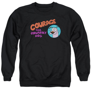 AN OFFCIALLY LICENSED COURAGE THE COWARDLY DOG COURAGE LOGO ADULT UNISEX CREWNECK SWEATSHIRT BLACK