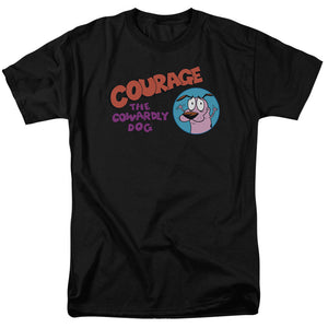 AN OFFCIALLY LICENSED COURAGE THE COWARDLY DOG COURAGE LOGO MEN'S REGULAR FIT T-SHIRT BLACK