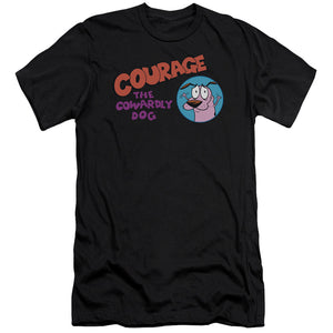 AN OFFCIALLY LICENSED COURAGE THE COWARDLY DOG COURAGE LOGO MEN'S PREMIUM SLIM FIT T-SHIRT BLACK