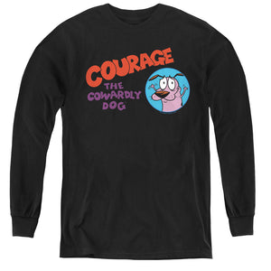 AN OFFCIALLY LICENSED COURAGE THE COWARDLY DOG COURAGE LOGO YOUTH LONG SLEEVE T-SHIRT BLACK