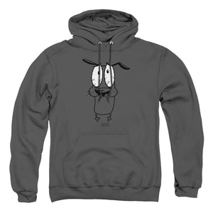 AN OFFCIALLY LICENSED COURAGE THE COWARDLY DOG SCARED ADULT UNISEX PULLOVER HOODIE CHARCOAL