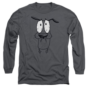 AN OFFCIALLY LICENSED COURAGE THE COWARDLY DOG SCARED MEN'S LONG SLEEVE T-SHIRT CHARCOAL