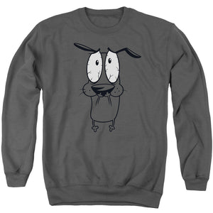 AN OFFCIALLY LICENSED COURAGE THE COWARDLY DOG SCARED ADULT UNISEX CREWNECK SWEATSHIRT CHARCOAL
