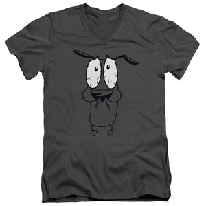 AN OFFCIALLY LICENSED COURAGE THE COWARDLY DOG SCARED MEN'S V-NECK T-SHIRT CHARCOAL