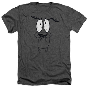 AN OFFCIALLY LICENSED COURAGE THE COWARDLY DOG SCARED MEN'S HEATHER T-SHIRT CHARCOAL