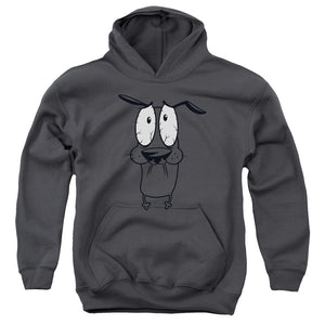 AN OFFCIALLY LICENSED COURAGE THE COWARDLY DOG SCARED YOUTH HOODIE CHARCOAL